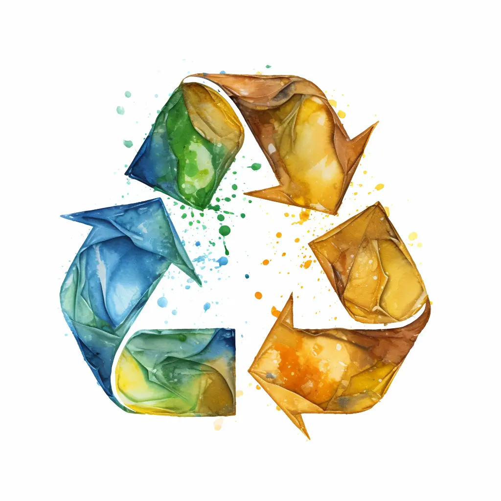 Ein Recycling-Symbol ist auf einem beigen Hintergrund zu sehen.